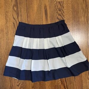 J.Crew Navy Cream Striped Lined Pleated Mid Length Skirt Size 4